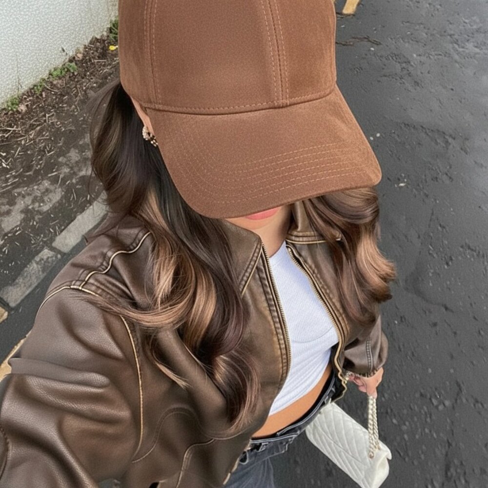 Brown Suede Baseball Cap | Unisex Minimal Aesthetic | Quiet Luxury - Picture 3 of 5